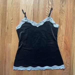 LOFT Black Camisole with Gray Lace Trim